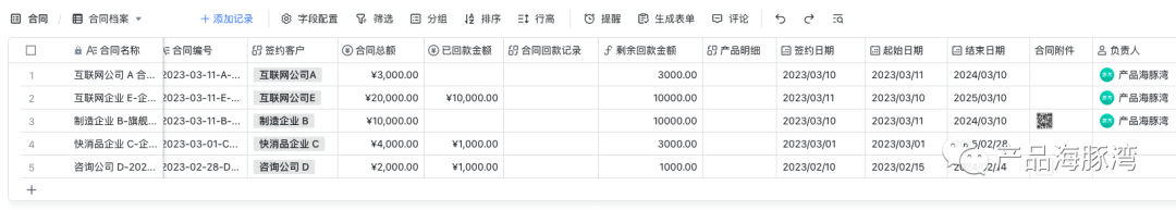 飞书多维表格应用实例 —— 从零开始搭建合同管理模块